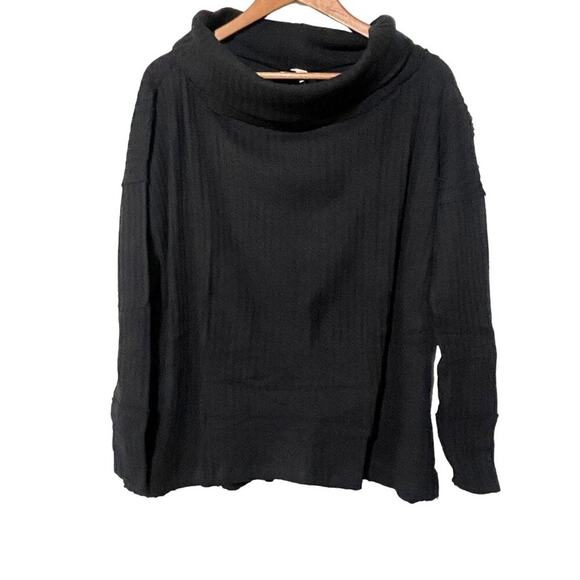 Free People Women’s XS Juicy Cowl Neck Black Thermal Rib Knit Split Back Top NWT - Picture 1 of 7